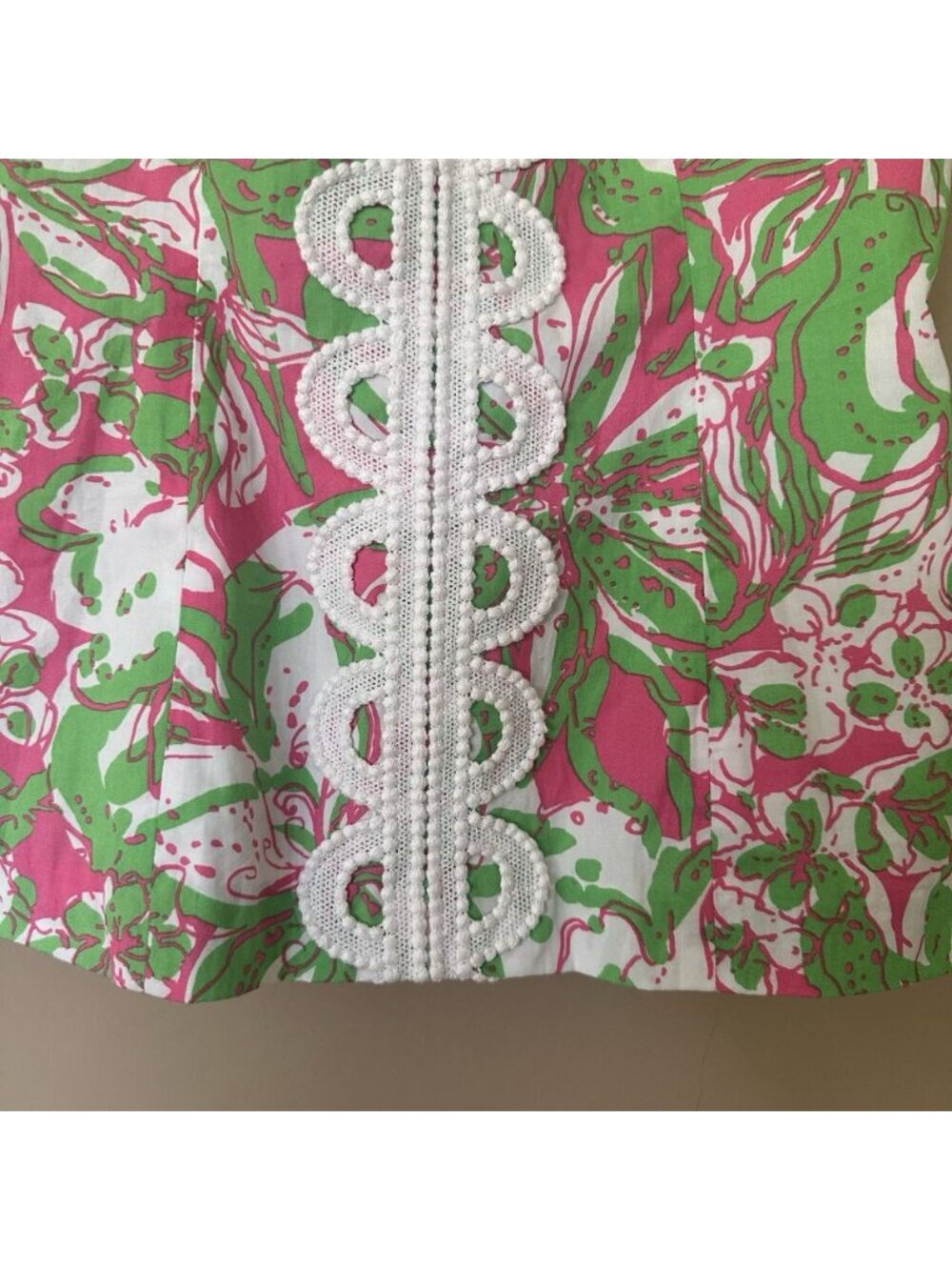 Lilly Pulitzer Anabelle Top sz 00 Hotty Pink Forgot My Trunks Floral Lace Trim - Picture 8 of 11